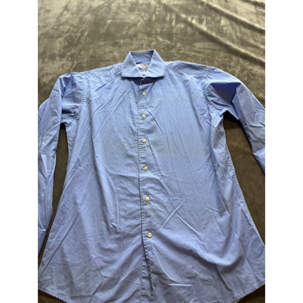 Isaac Mizrahi Shirt Men 15.5x34 Solid Blue Long Sleeve Slim Fit Button Down